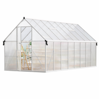 Garvee Heavy Duty 8x16FT Polycarbonate Greenhouse with Aluminum Frame – Double Swing Doors, Roof Vent, Rain Gutter, Quick Setup – Large Walk-In Outdoor Gardening Tent, Silver