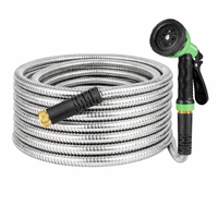 Garvee 25FT Heavy Duty Stainless Steel Garden Hose – Flexible, Kink-Free Metal Water Hose with 10-Function Spray Nozzle, Rust-Proof, Sturdy Brass 3/4'' Connectors