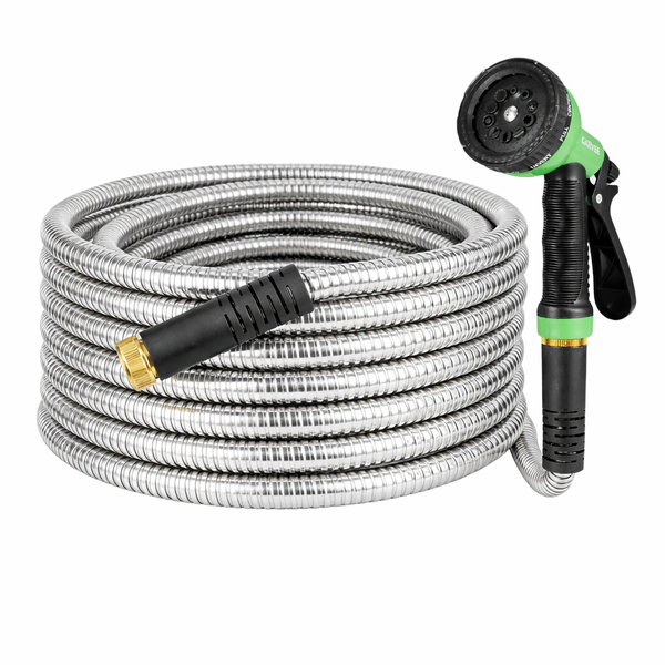 stainless steel garden hose sprayer Garvee Heavy Duty Stainless Steel Garden Hose With 10-Function Spray Nozzle  For Gardening Lawn Care Car Washing 25FT US Standard
