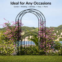 Garvee 8FT Heavy Duty Garden Arch Trellis with Gate, Powder Coated Steel Arbor for Climbing Roses, Vines & Plants, Weather-Resistant Outdoor Wedding Arch with Stakes for Quick Setup