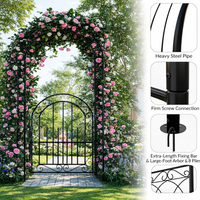 Garvee 8FT Heavy Duty Garden Arch Trellis with Gate, Powder Coated Steel Arbor for Climbing Roses, Vines & Plants, Weather-Resistant Outdoor Wedding Arch with Stakes for Quick Setup