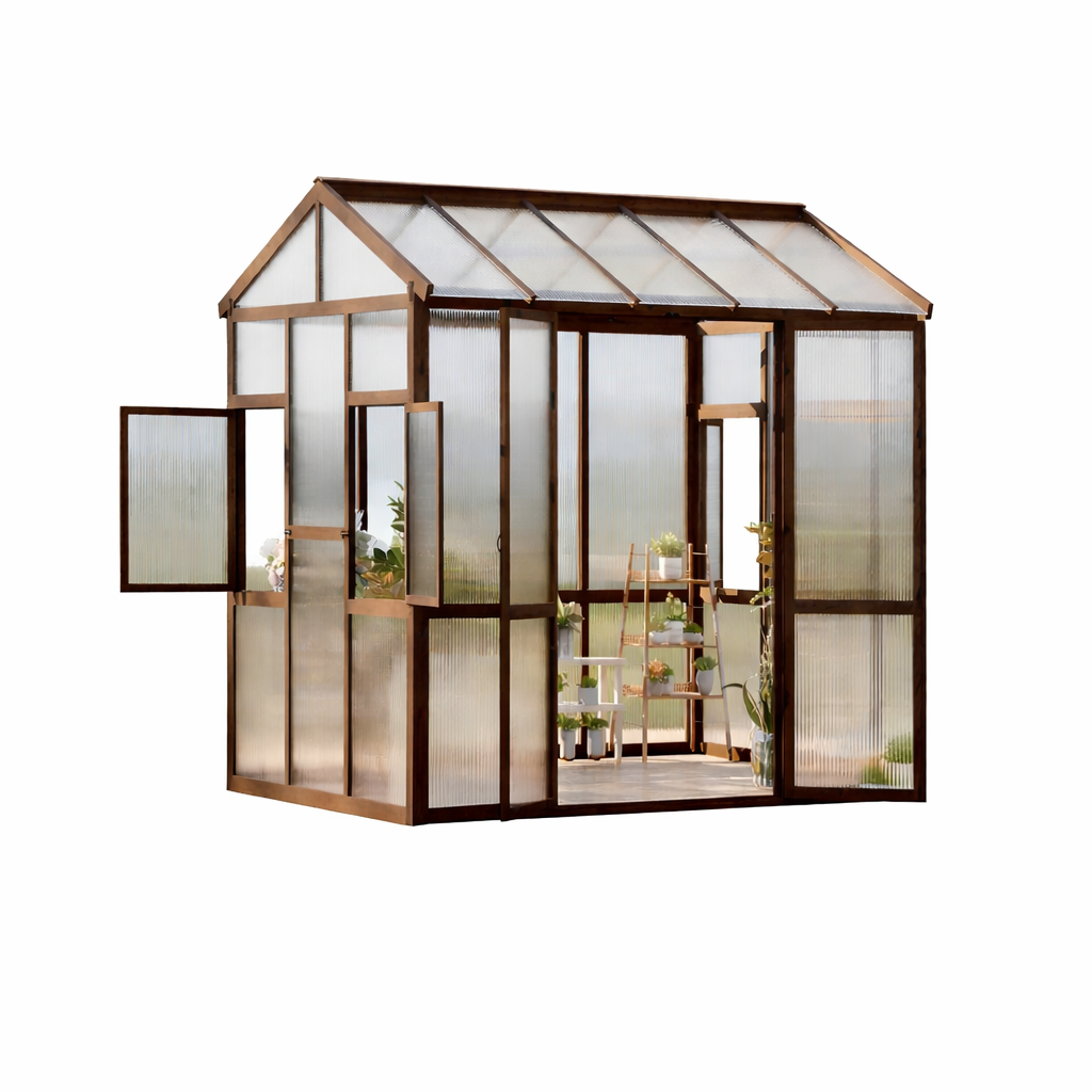 Garvee Heavy Duty Wooden Greenhouse 6x8 FT for Outdoor - Walk-in Kit with 6mm Polycarbonate Panels, Ventilated Window, Lockable Door - Ideal for Backyard, Patio, Lawn, Sturdy Wood