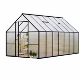 Garvee Heavy Duty 8x16FT Aluminum-Framed Walk-In Polycarbonate Greenhouse Kit – Double Swing Doors, Quick Setup, Roof Vent, High Wind Resistance – Large Outdoor Growing Tent, Black - Black