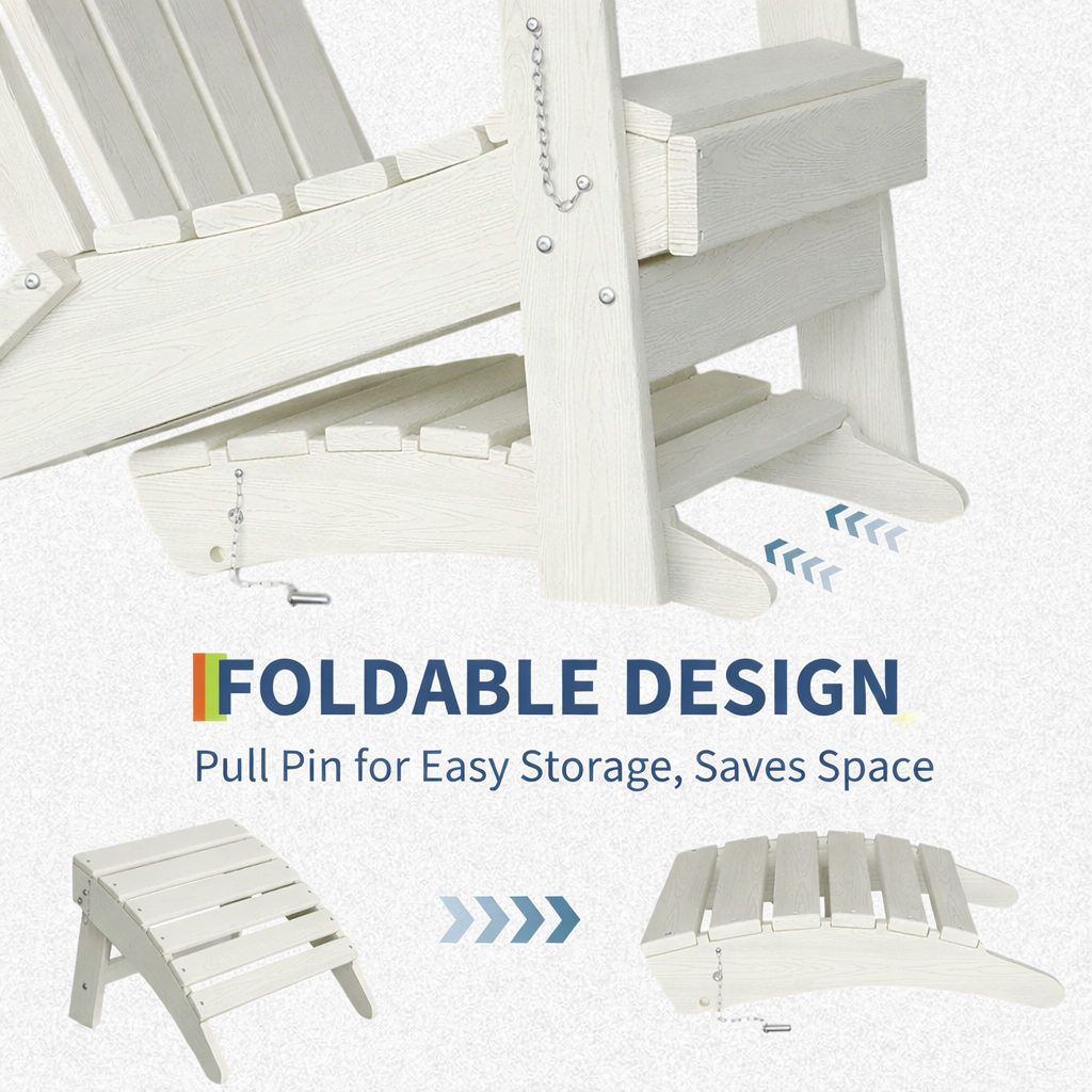 Garvee Folding Adirondack Ottoman Set of 2 - HDPE All-Weather Outdoor Footrests for Patio, Deck, Lawn, Poolside - Weather-Resistant, Durable - Compatible with Adirondack Chair - White, 2-Pack