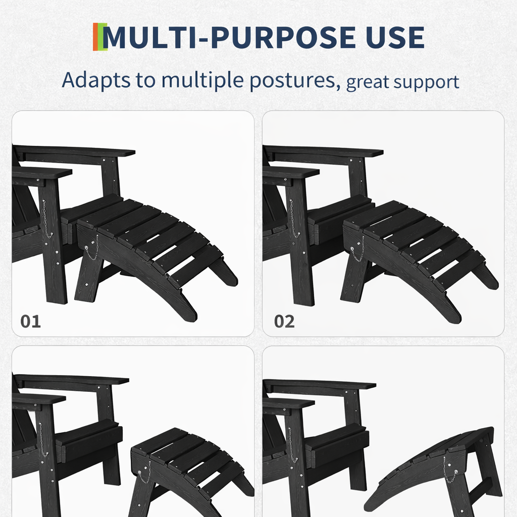 Garvee Folding Adirondack Ottoman Set of 2 - HDPE All-Weather Outdoor Footrests for Patio, Deck, Backyard, Poolside - Durable, Weather-Resistant - Compatible with Adirondack Chair - Black, 2-Pack