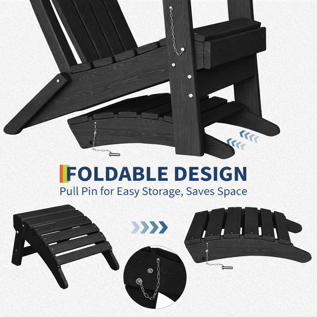 Garvee Folding Adirondack Ottoman Set of 2 - HDPE All-Weather Outdoor Footrests for Patio, Deck, Backyard, Poolside - Durable, Weather-Resistant - Compatible with Adirondack Chair - Black, 2-Pack