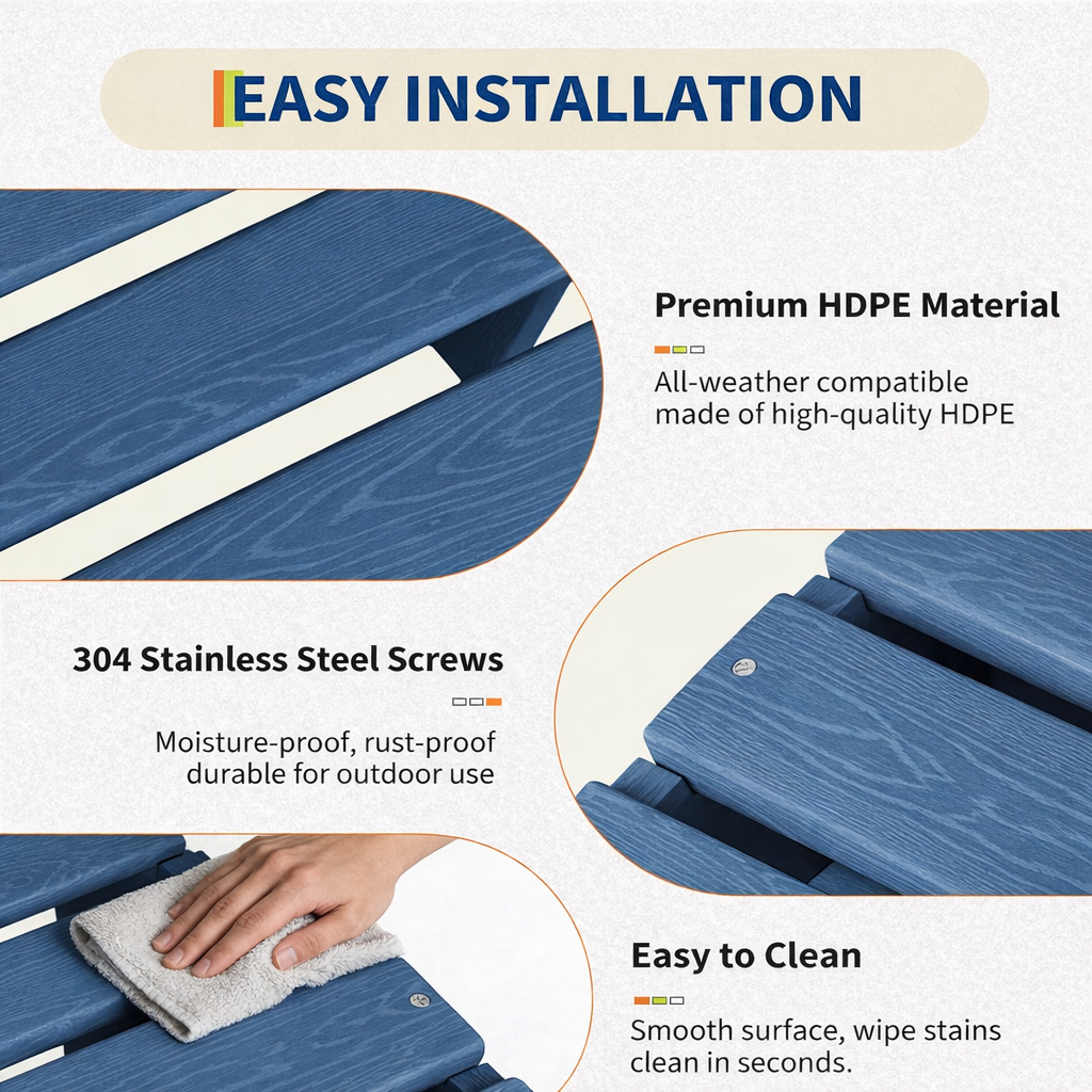 Garvee Folding Adirondack Ottoman - HDPE All-Weather Outdoor Footrest for Patio, Deck, Lawn, Poolside - Weather-Resistant, Durable - Compatible with Adirondack Chair - Navy Blue, 1 Piece