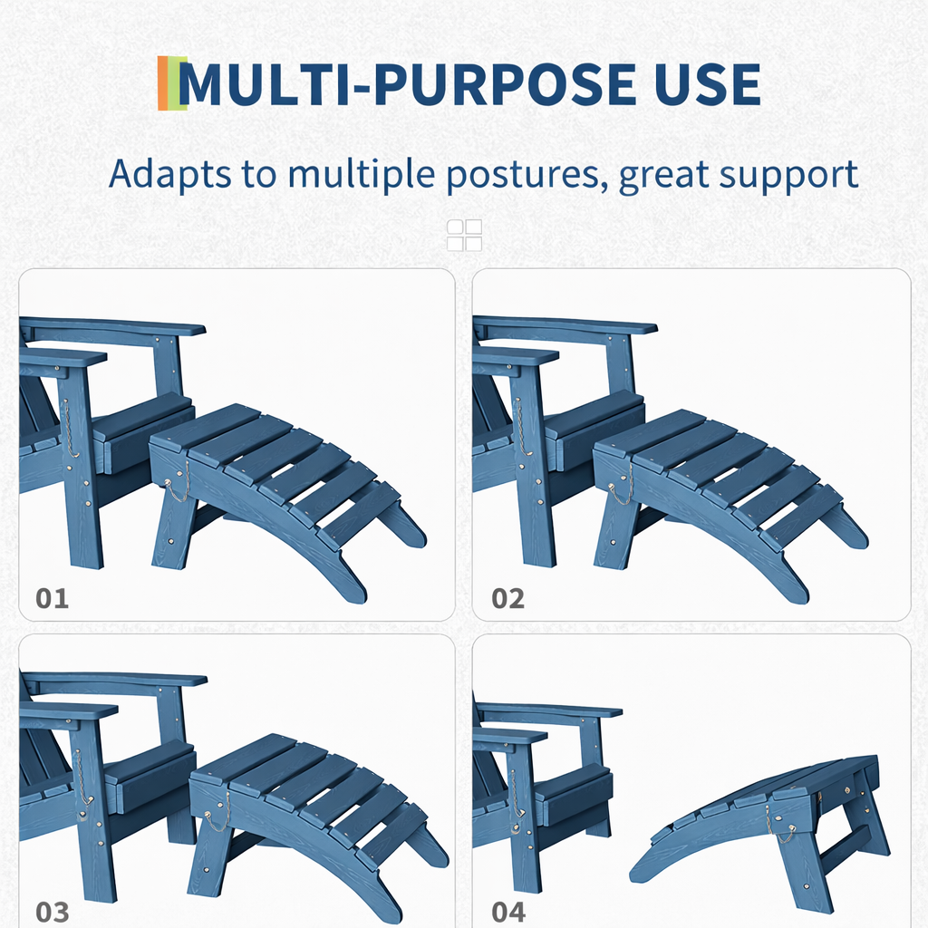 Garvee Folding Adirondack Ottoman - HDPE All-Weather Outdoor Footrest for Patio, Deck, Lawn, Poolside - Weather-Resistant, Durable - Compatible with Adirondack Chair - Navy Blue, 1 Piece