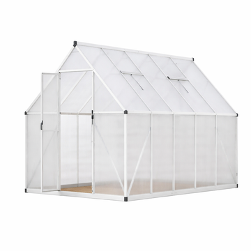 Garvee Heavy Duty Aluminum Polycarbonate Greenhouse Kit - 6x11 FT Large Walk-In Outdoor Garden Greenhouse with Roof Vent, Double Swing Doors, Quick Setup, Enhanced Ventilation - Silver