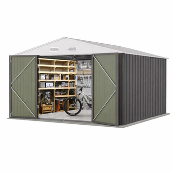 Garvee Large 12x10 FT Metal Outdoor Storage Outdoor Storage – Waterproof Steel Garden Outdoor Storage with Upgraded Frame – Double Lockable Doors, Weatherproof Storage for Patio, Backyard, Lawn & Tools – Color: System Default