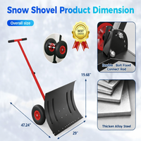 Garvee Heavy-Duty Snow Pusher with Wheels 30in Wide Blade 5-Position Adjustable Handle Steel Frame Anti-Slip Wheels Driveway Sidewalk