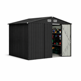 Garvee Heavy Duty 8x10 FT Metal Outdoor Storage Outdoor Storage - Lockable Doors, Air Vent & Solar Light - Spacious Tool Utility Outdoor Storage with Installation Gloves for Backyard, Garden, Patio, Lawn - Dark Gray + Solar Light