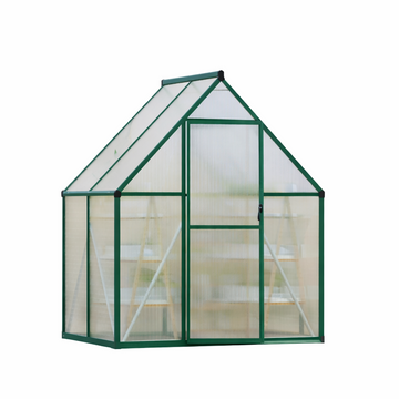 Garvee Heavy Duty 6x4 FT Walk-In Polycarbonate Greenhouse – Reinforced Aluminum Frame, Double Swing Doors, Quick Setup, Roof Ventilation – Ideal for Garden Plants and Year-Round Growing – Green
