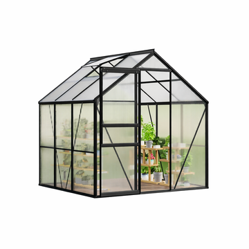 Garvee 6x6 FT Black Polycarbonate Greenhouse Kit – Walk-In Aluminum Frame, Lockable Door, Adjustable Roof Vent, Weather-Resistant, Easy Assembly, Gutter System for Outdoor Garden, Patio, Backyard