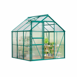 Garvee 6x6 FT Heavy Duty Polycarbonate Greenhouse Kit – Aluminum Frame, Lockable Sliding Door, Adjustable Roof Vent, Rain Gutter, Easy Setup, All-Weather Plant Greenhouse for Patio, Backyard, Garden - Green Spray Plastic -1