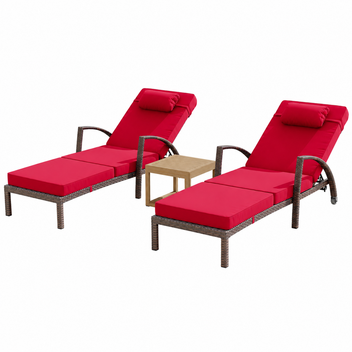 Garvee Set of 2 Outdoor Patio Chaise Lounge Chairs with Cushions & Pillows, 5-Position Adjustable Folding PE Rattan Recliners with Wheels, Weather-Resistant Poolside Sun Loungers for Backyard, Deck & Garden, Red