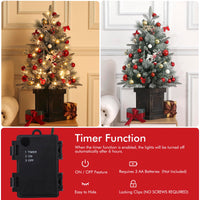 Garvee 3ft Christmas Tree 2 Set, Pre-Lit Artificial Christmas Tree with Vintage Potted Base, Flocked Snow 70 Warm White LED Lights Red Berries, Festival Decoration Xmas Holiday Decor for Home, Entrances, 2 PCS