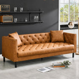 Garvee Modern PU Leather Couch for Living Room, 81" Chesterfield Sofa with Deep Seats and 2 Pillows, 3 Seater Sofa with Button Tufted, Sleeper Sofa for Apartment, Office, Brown - Orange