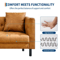 Garvee Modern Leather Couch for Living Room, 81" Chesterfield Sofa with Deep Seats and 2 Pillows, 3 Seater Sofa with Button Tufted, Sleeper Sofa for Apartment, Office, Brown