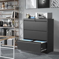 Garvee 3 Drawer Lateral File Cabinet, Metal Filing Cabinet with Lock for Home Office, Wide Steel Storage Cabinet Commercial Drawer Cabinets for Legal/Letter/A4 Size Files Assembly Required