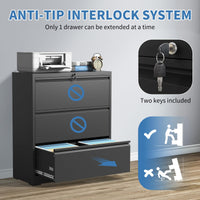 Garvee 3 Drawer Lateral File Cabinet, Metal Filing Cabinet with Lock for Home Office, Wide Steel Storage Cabinet Commercial Drawer Cabinets for Legal/Letter/A4 Size Files Assembly Required