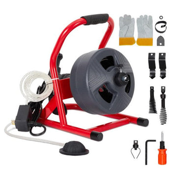 Garvee 50Ft x 5/16 Inch Drain Cleaner Machine, Drain Auger Professional for 3/4 to 3 Inch Pipes, Foot Switch with 6 Cutters, Gloves, Drain Auger Cleaner Sewer Snake