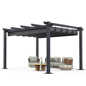 Garvee 10x13ft Aluminum Pergola with Retractable UV Canopy - Upgraded Oxford Fabric & Durable Frame for Backyard, Garden, Deck (Grey)
