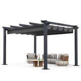 Garvee 10x13ft Aluminum Pergola with Retractable UV Canopy - Upgraded Oxford Fabric & Durable Frame for Backyard, Garden, Deck (Grey) - Grey