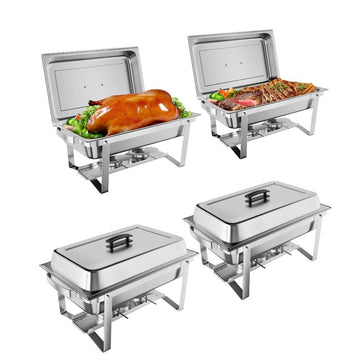 Garvee 8QT Chafing Dish Buffet Set 4 Pack Stainless Steel Food Warmer With Water Pan And Fuel Holder For Party Catering Rectangular