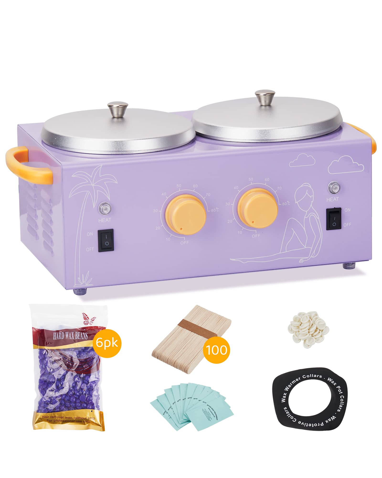 GARVEE Double Wax Pot Warmer Professional At Home Waxing Kit For All Hair Types Purple