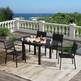 Garvee Aluminum Expandable Patio Table, Extendable Outdoor Dining Table Set for 4-6 with Aluminum Slat Tabletop for Backyard, Deck, Porch, Dark Grey - Dark Gray