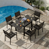 Garvee Aluminum Expandable Patio Table, Extendable Outdoor Dining Table Set for 4-6 with Aluminum Slat Tabletop for Backyard, Deck, Porch, Dark Grey