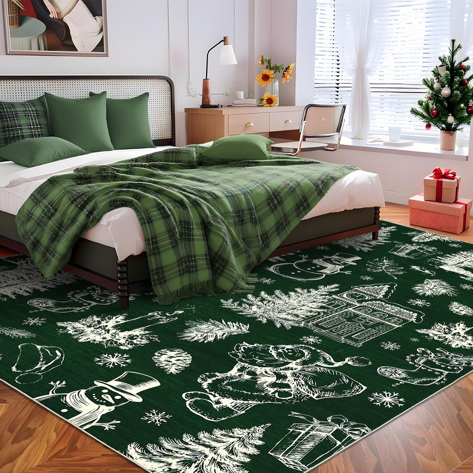 Garvee Christmas Rug Thin Washable Rug with Non Slip Rubber Backing, Low Pile Soft Indoor Carpet, Non Shedding Foldable Printed Floor Mats for Living Room Nursery Bedroom