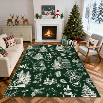 Garvee Christmas Rug Thin Washable Rug with Non Slip Rubber Backing, Low Pile Soft Indoor Carpet, Non Shedding Foldable Printed Floor Mats for Living Room Nursery Bedroom