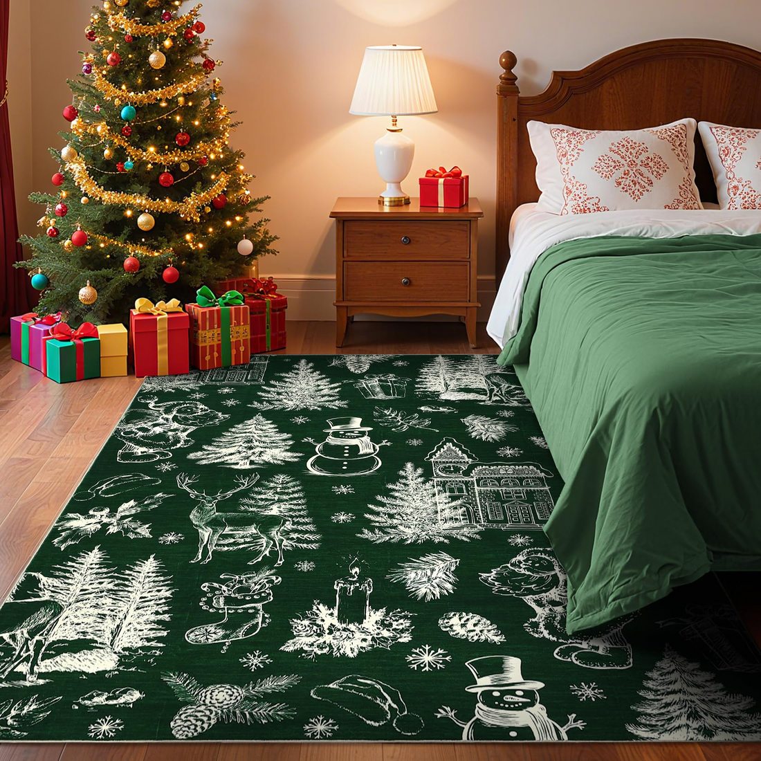 Garvee Christmas Rug Thin Washable Rug with Non Slip Rubber Backing, Low Pile Soft Indoor Carpet, Non Shedding Foldable Printed Floor Mats for Living Room Nursery Bedroom