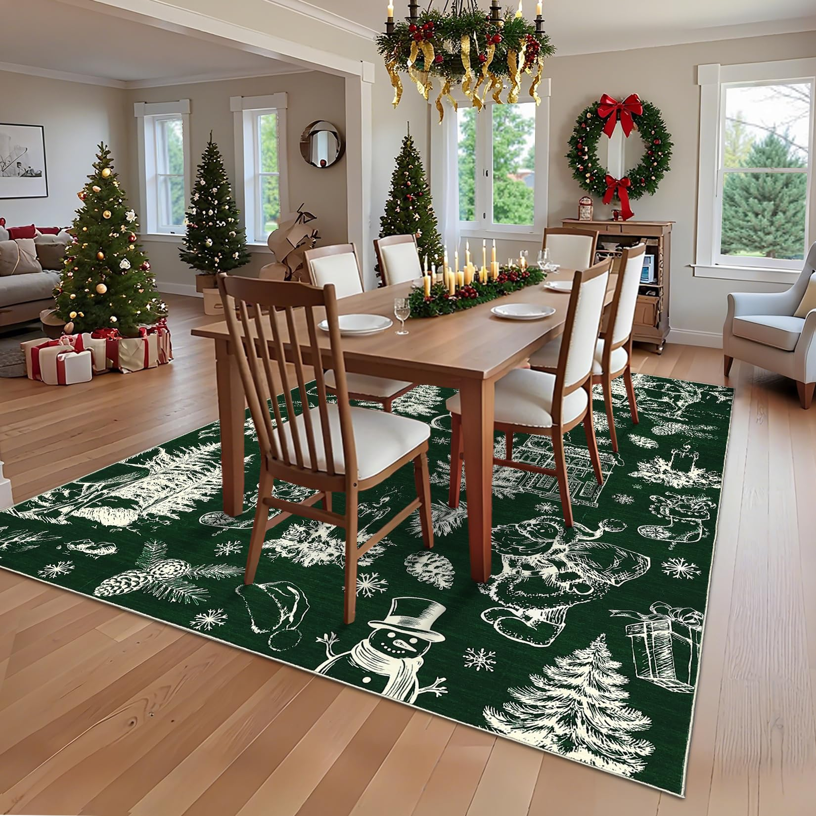 Garvee Christmas Rug Thin Washable Rug with Non Slip Rubber Backing, Low Pile Soft Indoor Carpet, Non Shedding Foldable Printed Floor Mats for Living Room Nursery Bedroom