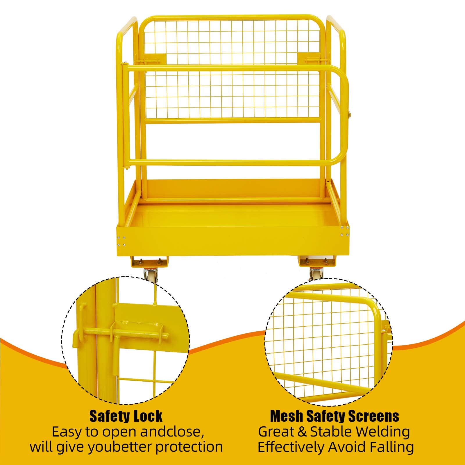 36x36 Inch Heavy Duty Collapsible Forklift Safety Cage, Yellow