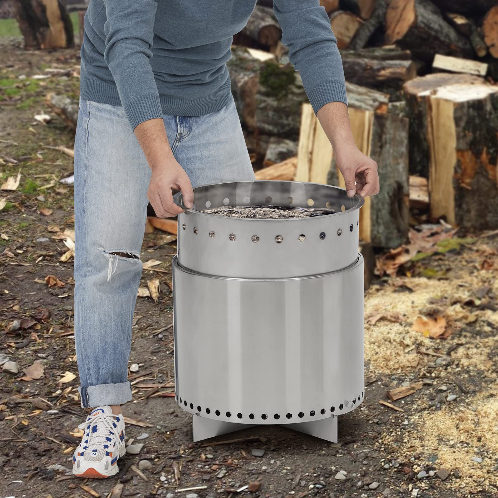 16.5 Inch Smokeless Wood Burning Fire Pit, Stainless Steel