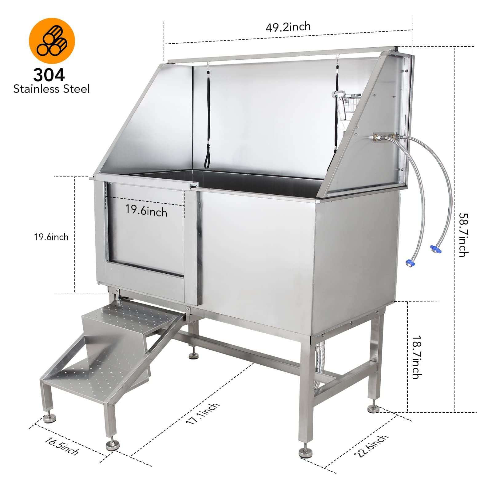 50 Inch Stainless Steel Large Dog Grooming Tub Wash Station
