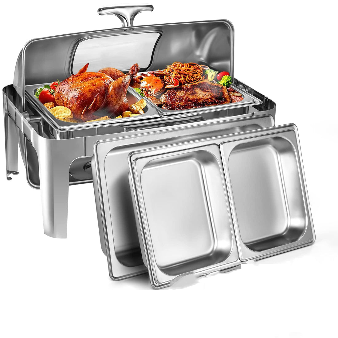 9QT Visible Roll Top Chafing Dish Buffet Set Stainless Steel Buffet
