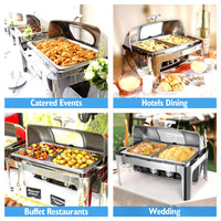 GARVEE 9QT Visible Roll Top Chafing Dish Buffet Set Stainless Steel Buffet
