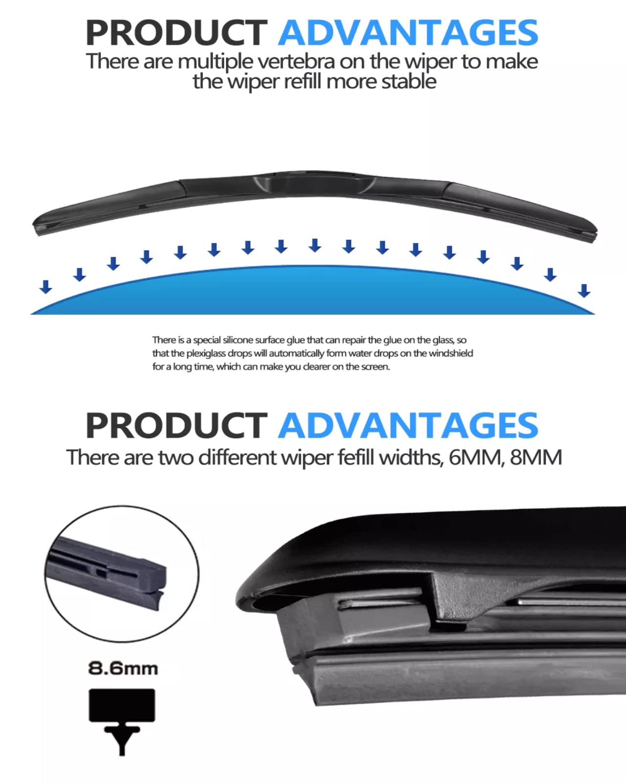 26" & 16" Premium Rubber Wiper Blades - Quiet & Durable
