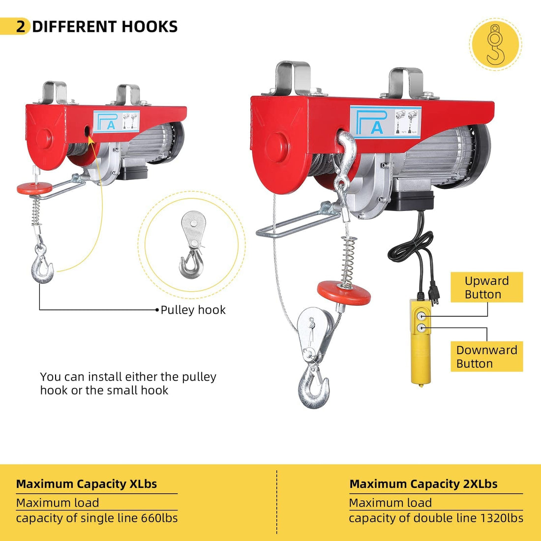 GARVEE Electric Hoist 1320LBS Lift Electric Winch With Remote Control Power System 39ft Lifting Height