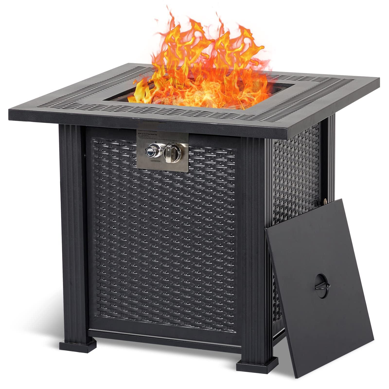 GARVEE 28 Inch Propane Fire Pit Table 50000BTU Rectangle Fire Table With Cover