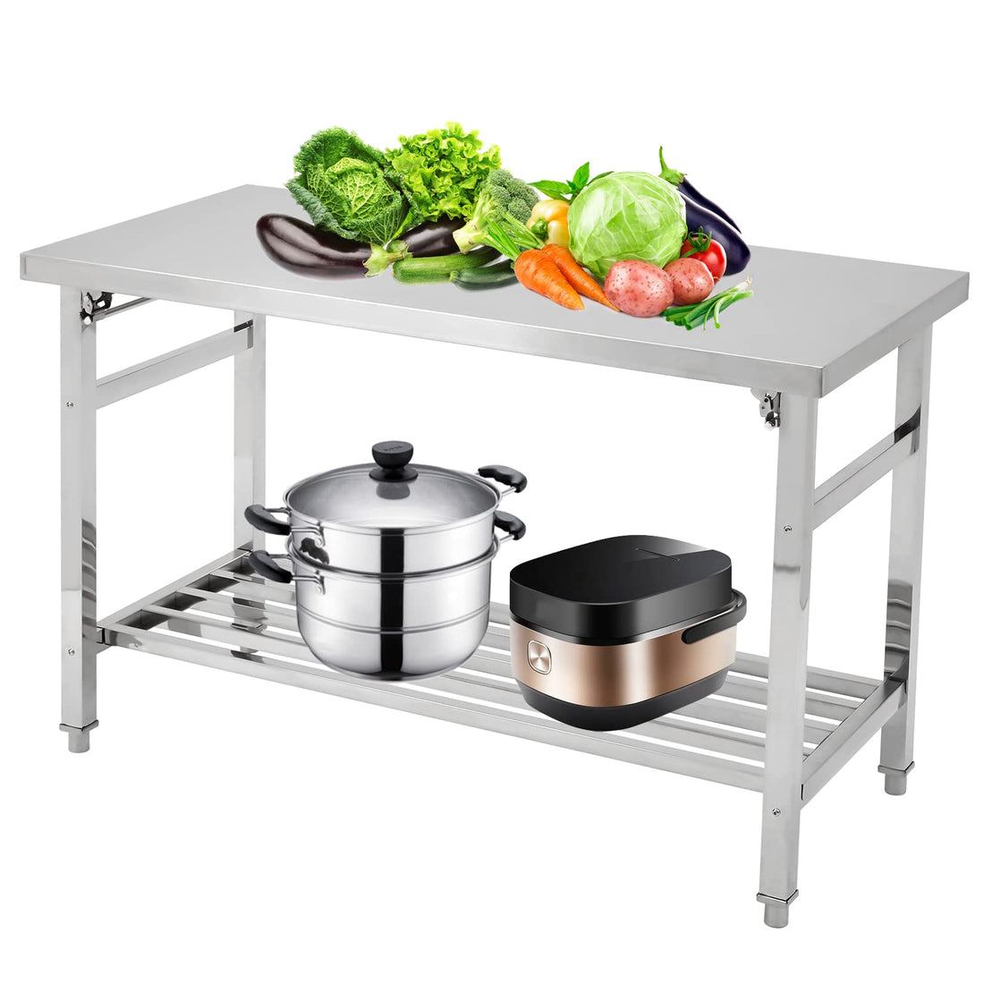 Stainless Steel Prep Table 48 x 24 Inch NSF Commercial Heavy Duty Stainless Steel Work Folding Table