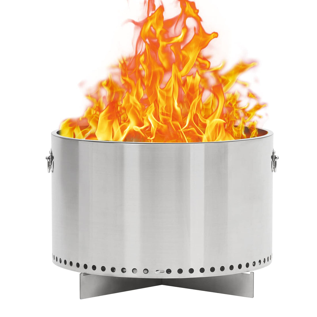 20.5 Inch Smokeless Fire Pit With Air Switch And Handle Wood Burning Portable Stainless Steel Outdoor Firepit
