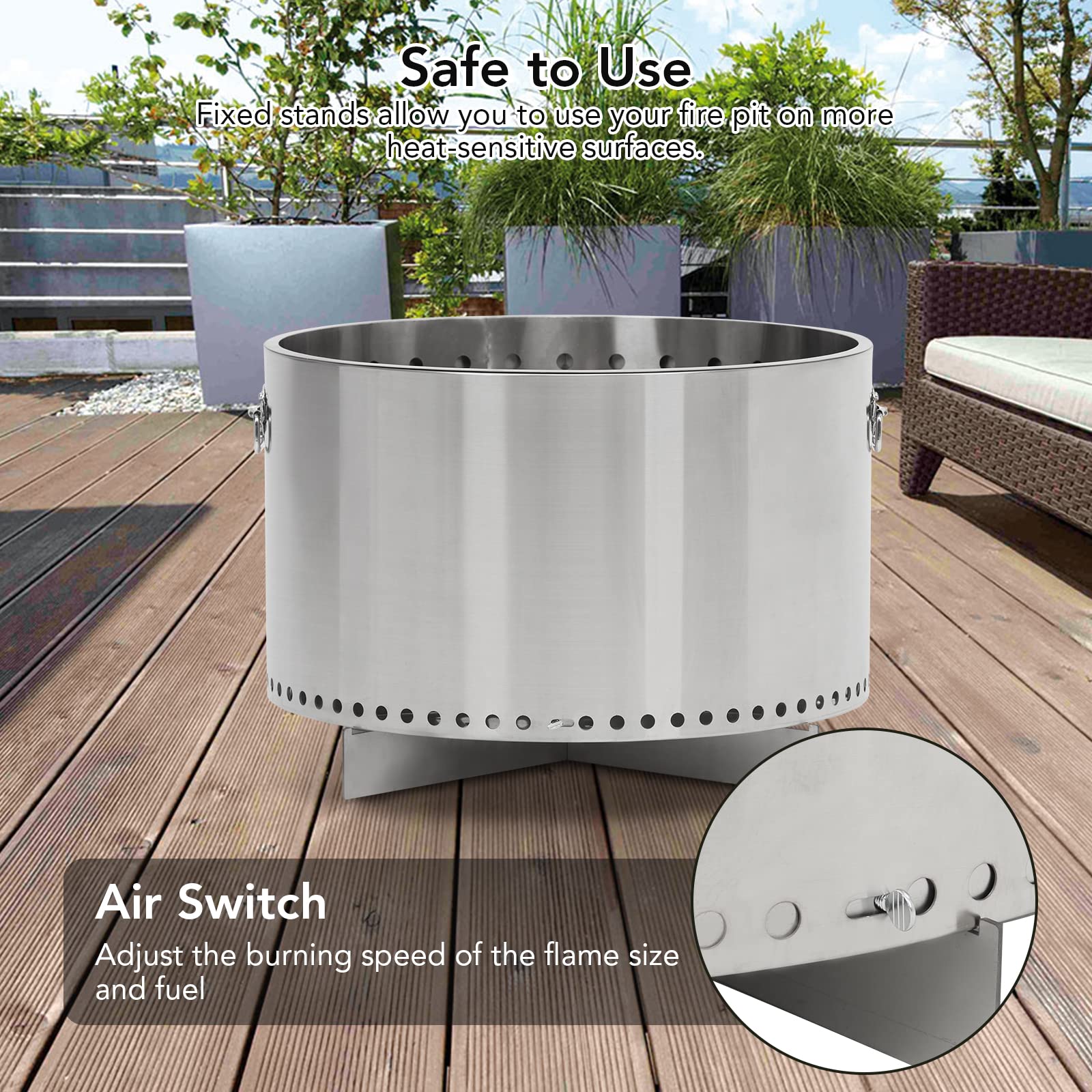 20.5 Inch Smokeless Fire Pit With Air Switch And Handle