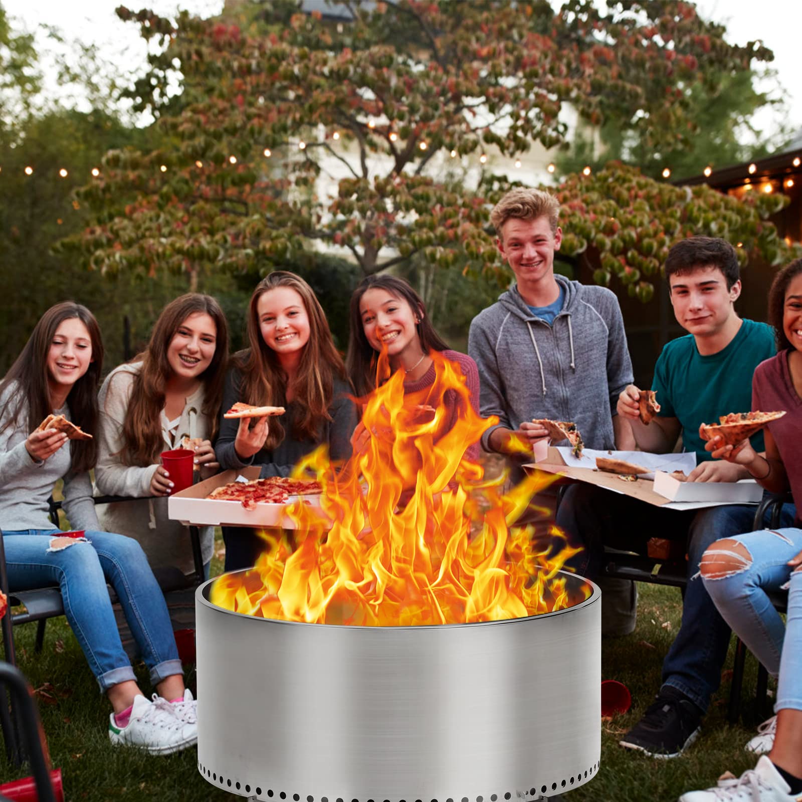 27 Inch Smokeless Fire Pit for Outdoor Wood Burning Portable Stainless Steel Camping Stove With Stand