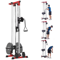Garvee Wall Mount Cable Machine, LAT Pulldown Machine with Adjustable Pulley System for Home Gym, Cable Crossover Machine with 20 Positions, Weight Pulley System, Cable Towel, Red