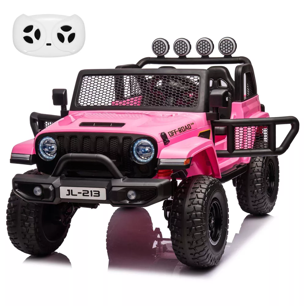 Garvee Ride - P Series: 24V 7AH Kids Ride on Truck Car 2 Seater Electric Vehicles for Toddles 2WD/4WD Switchable Battery Powered Cars with Remote Control, 4-Wheeler Suspension, LED Lights, MP3, Back Storage - Pink